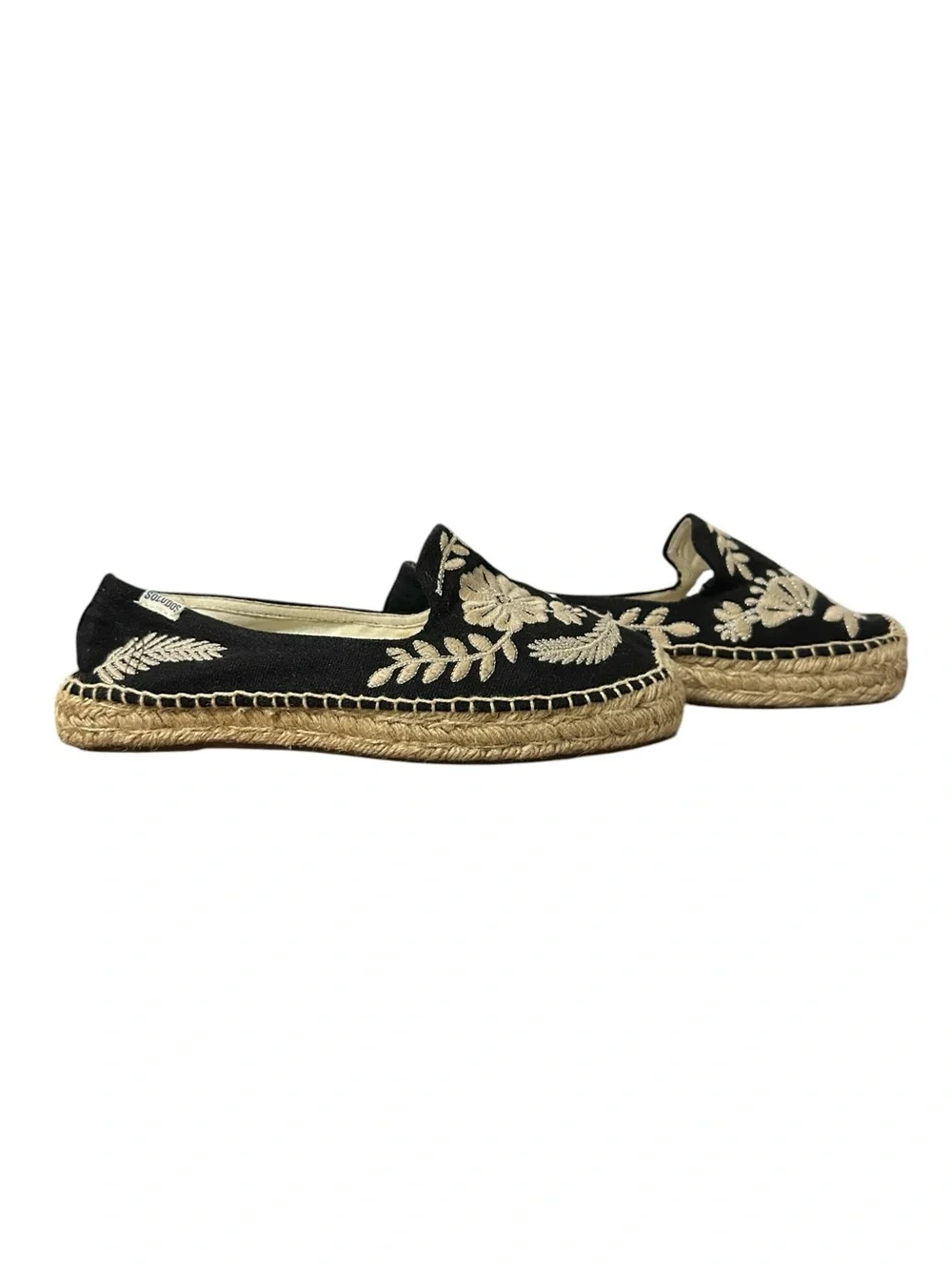 Soludos Tuileries Embroidered Floral Smoking Slipper Espadrille Flats Black 8.5